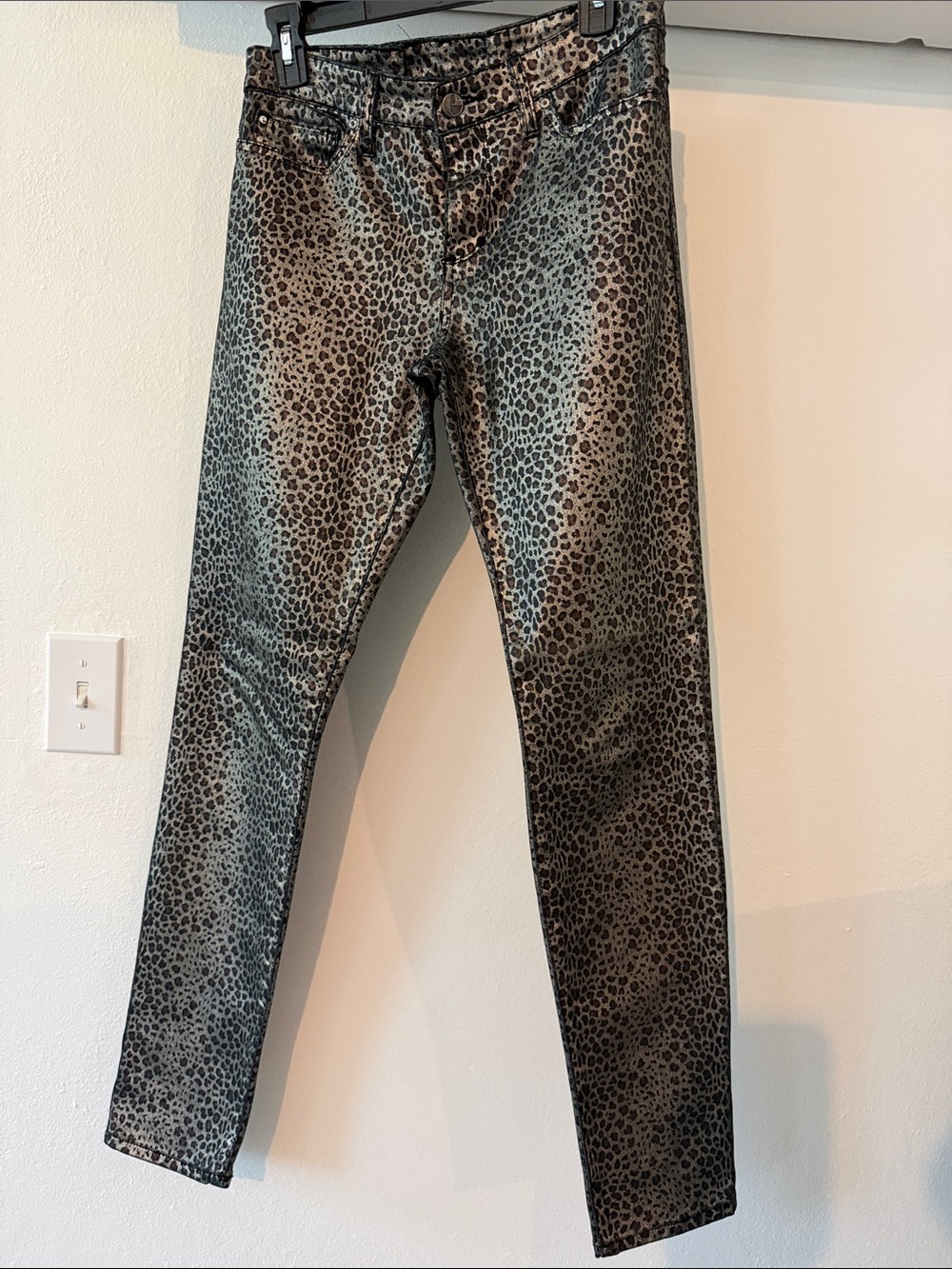 ELSE Leopard Print Skinny Jeans in Black and Silver